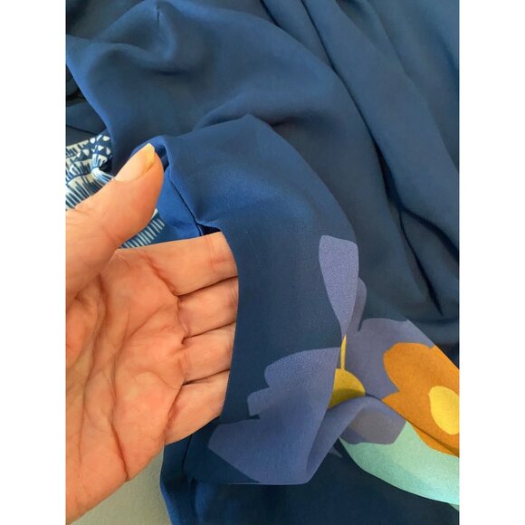 Soft Surroundings Blue Floral Print Dress Sheer Overlay 3/4 Sleeves Medium - Picture 6 of 13